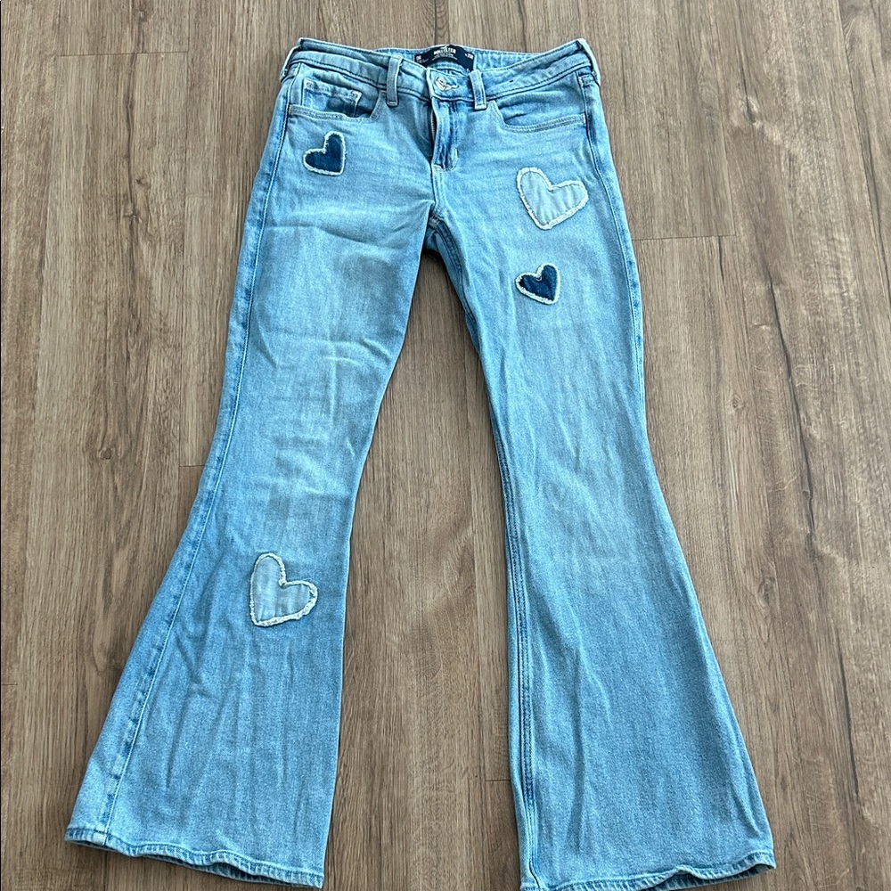 Hollister Light Blue Flare Jeans with Heart Details